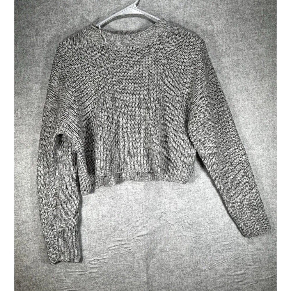 Streetwear Society Long Sleeve Crop Top Sweater Gray Women’s Size Large Chunky